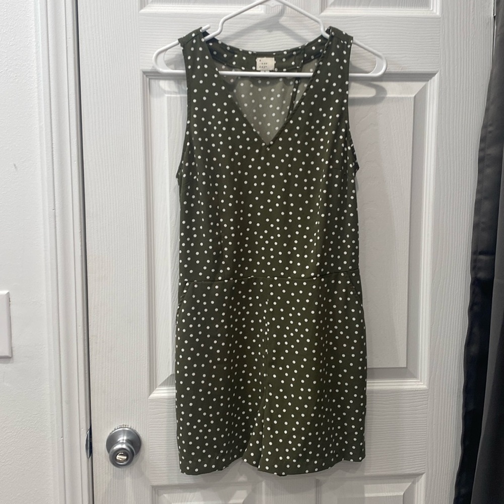 Green polka dot romper